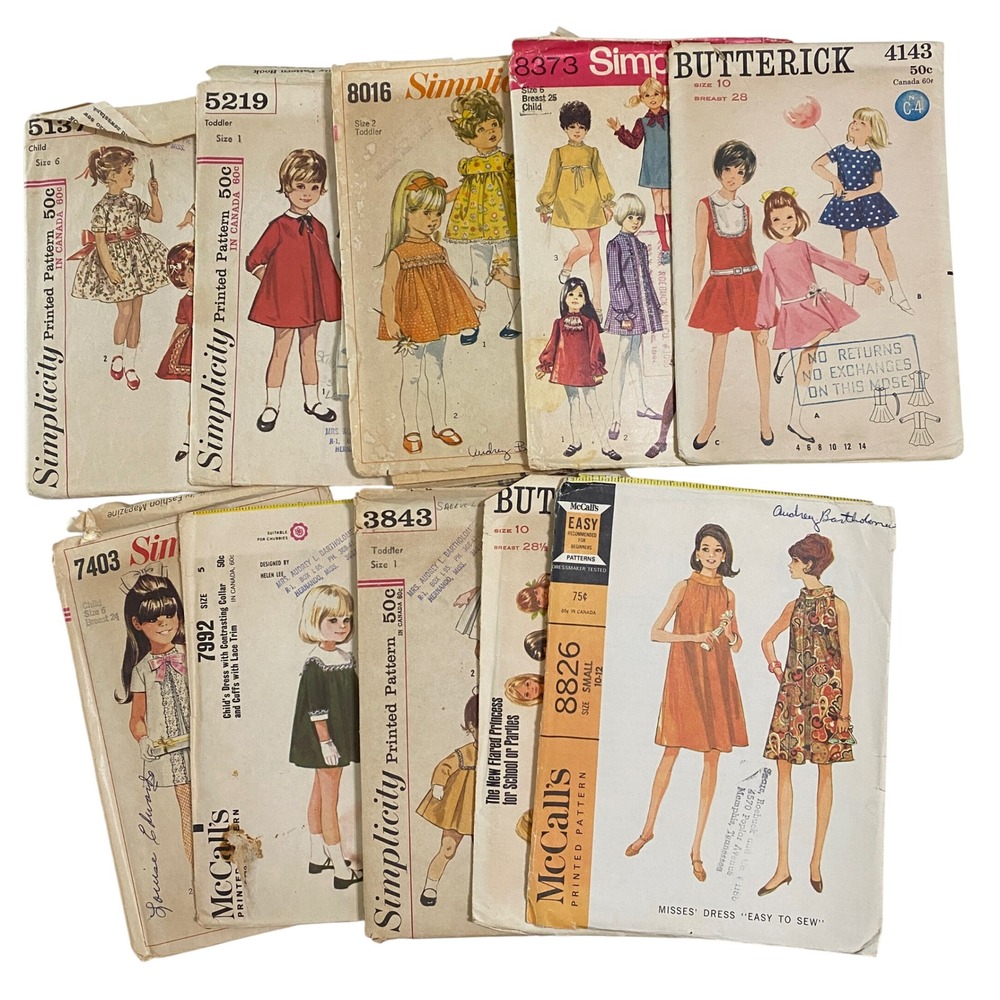 Vtg 60s Sewing Pattern Lot of 10 Simplicity Butterick McCall's Girls Women Used
